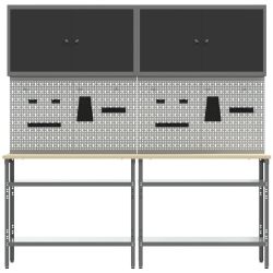 vidaXL Darbagalda komplekts ar plauktu ar uzglabāšanu 8 pcs Pelēka