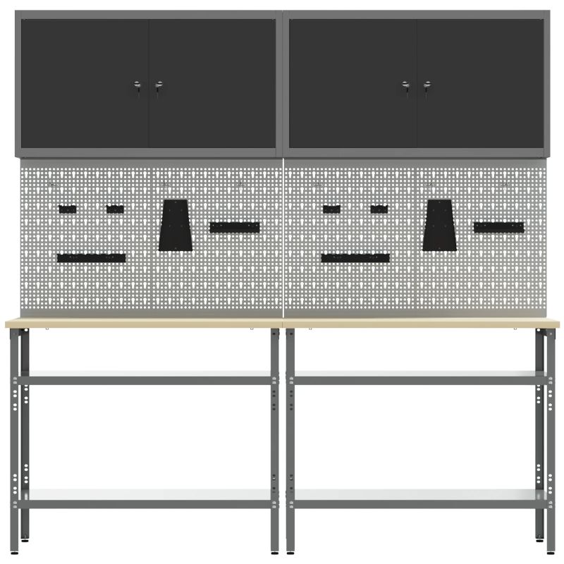 vidaXL Darbagalda komplekts ar plauktu ar uzglabāšanu 8 pcs Pelēka