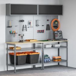 vidaXL Darbagalda komplekts ar plauktu Regulējams 8 pcs Pelēka Tērauds