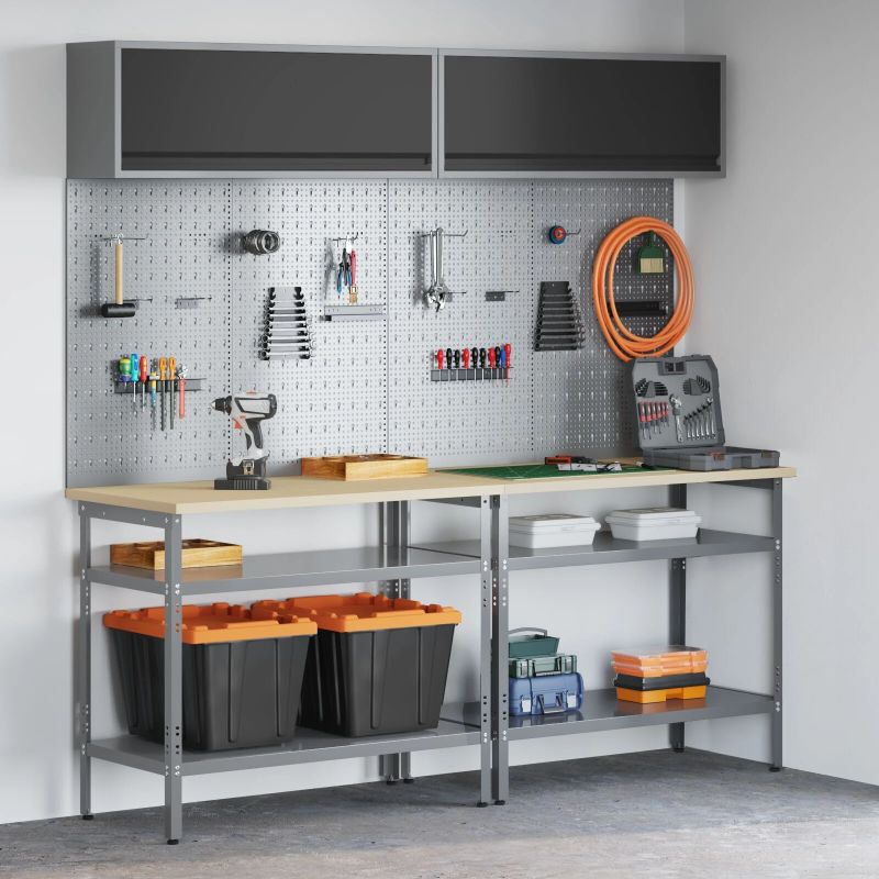 vidaXL Darbagalda komplekts ar plauktu Regulējams 8 pcs Pelēka Tērauds