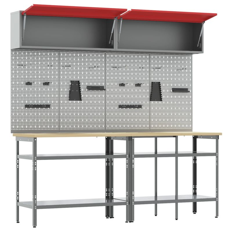 vidaXL Darbagalda komplekts ar plauktu ar uzglabāšanu 8 pcs Pelēka