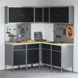 vidaXL Darba skapju komplekts ar atvilktni 12 pcs Melns un pelēks