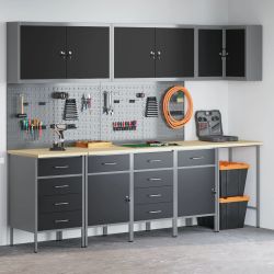 vidaXL Darba skapju komplekts ar atvilktni 12 pcs Melns un pelēks