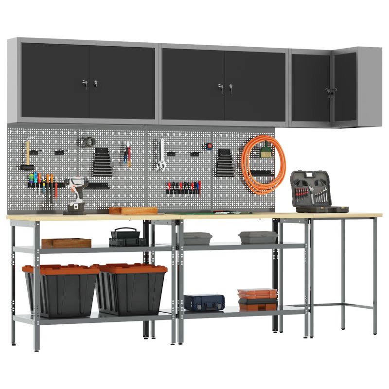 vidaXL Darba skapju komplekts ar plauktu 10 pcs Melns un pelēks