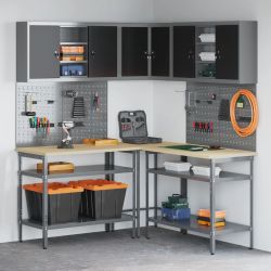 vidaXL Darba skapju komplekts ar plauktu 10 pcs Melns un pelēks