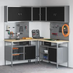 vidaXL Darba skapju komplekts ar atvilktni 10 pcs Melns un pelēks