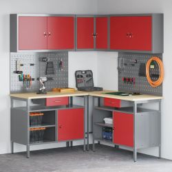 vidaXL Darba skapju komplekts ar atvilktni 10 pcs Sarkans un pelēks