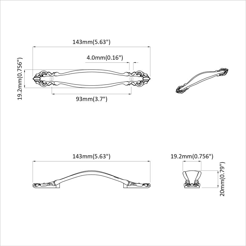 vidaXL Rokturi 2 pcs Melna 143 x 19,2 x 20 mm Cinka sakausējums