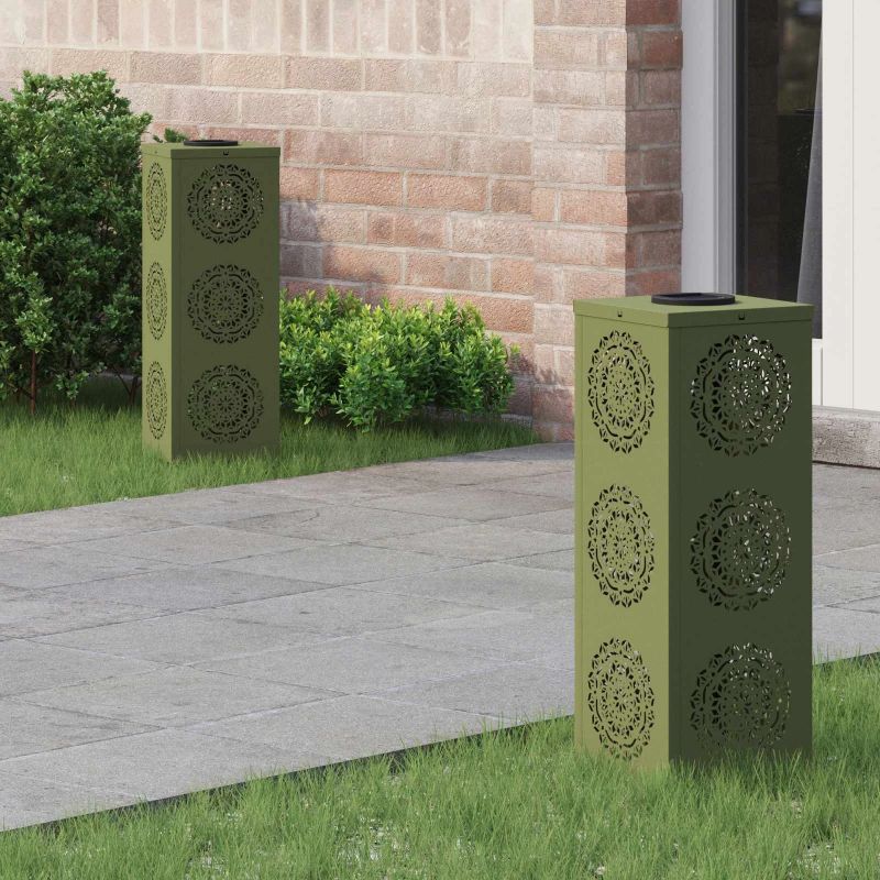 vidaXL Saules LED ceļa gaisma 2 pcs Olīvu zaļš Auksti velmēts tērauds