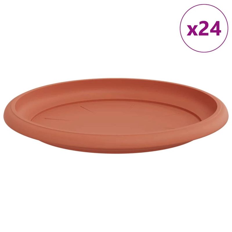 vidaXL Apaļa Ziedu Palete 24 pcs Ķieģeļu sarkans DIA 14 x 2 cm Plastmasa