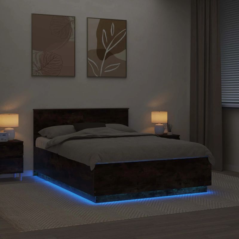 vidaXL Gultas rāmis Dūmaka ozols 160 x 200 cm Inženierijas koks