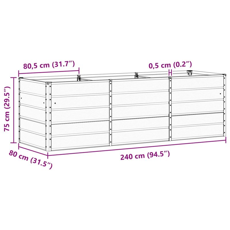 vidaXL Puķu kaste Zaļa 240 x 80 x 75 cm Tērauds
