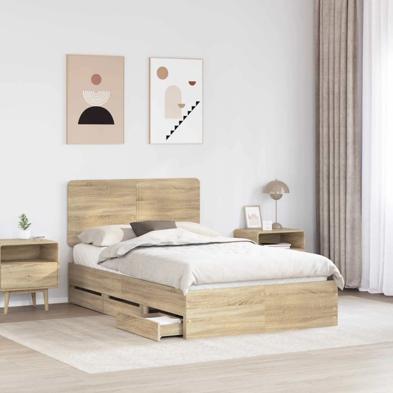 vidaXL Gultas rāmis Sonoma ozols 120 x 200 cm Inženieru koks