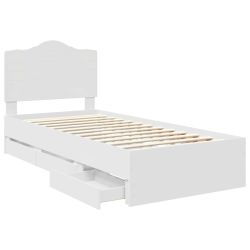 vidaXL Gultas rāmis ar atvilktni Balts 75 x 190 cm Inženieru koks