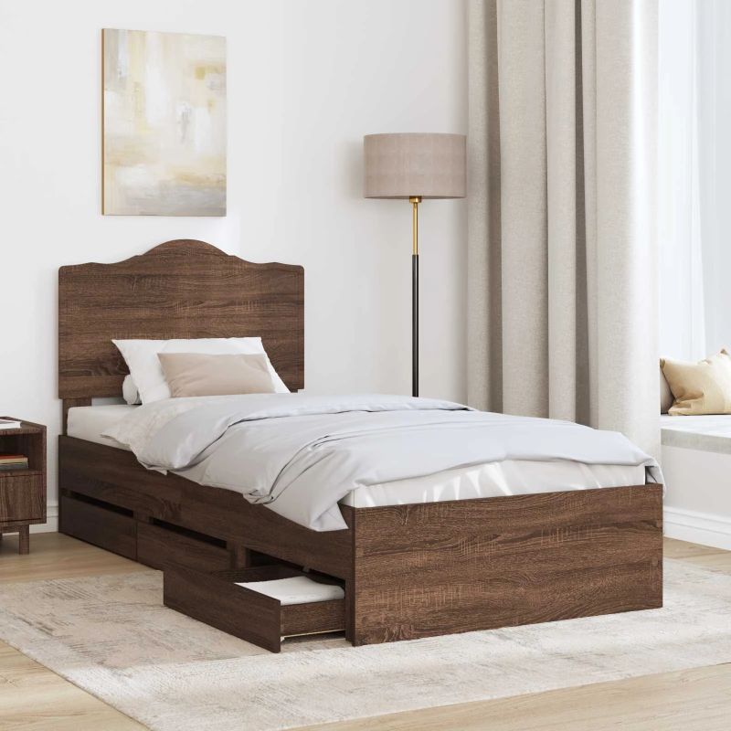 vidaXL Gultas rāmis Brūns ozols 75 x 190 cm Inženieru koks