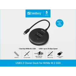 Sandberg 136-72 USB 3,2 Cloner Dock for NVMe M.2 SSD