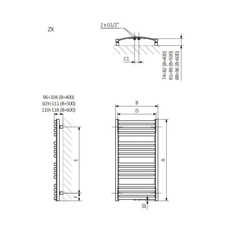 Elektriskais dvieļu žāvētāja stienis Terma D01, ral 7043, 50 cm x 95 cm, 400 W