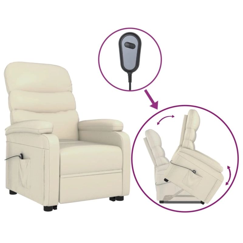 vidaXL atpūtas krēsls, paceļams, krēmbalta mākslīgā āda