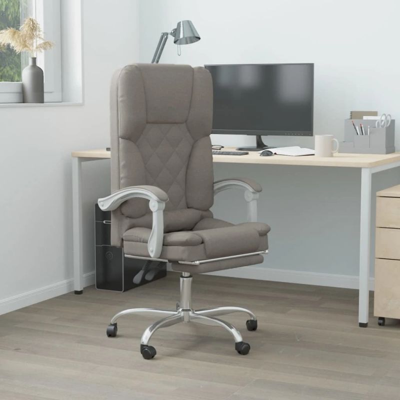 vidaXL biroja masāžas krēsls, atgāžams, pelēkbrūns audums