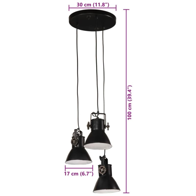 vidaXL griestu lampa 25 W, melna, 30x30x100 cm, E27