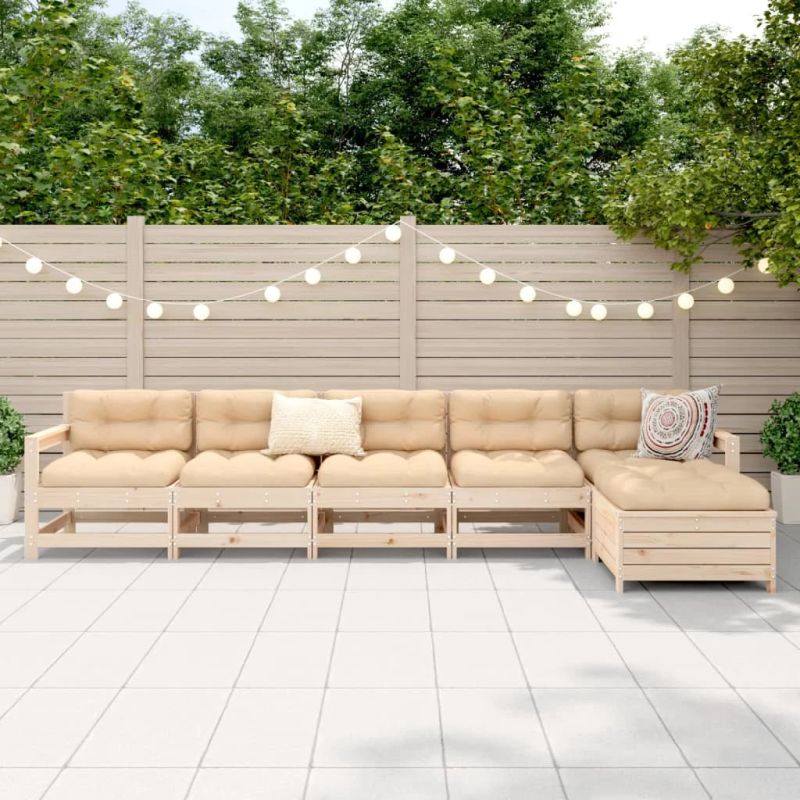 vidaXL 6-daļīgs dārza dīvānu komplekts, priedes masīvkoks