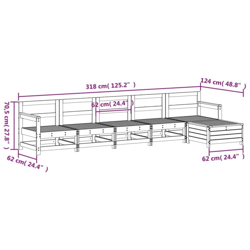 vidaXL 6-daļīgs dārza dīvānu komplekts, priedes masīvkoks