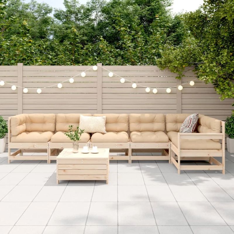 vidaXL 7-daļīgs dārza dīvānu komplekts, priedes masīvkoks