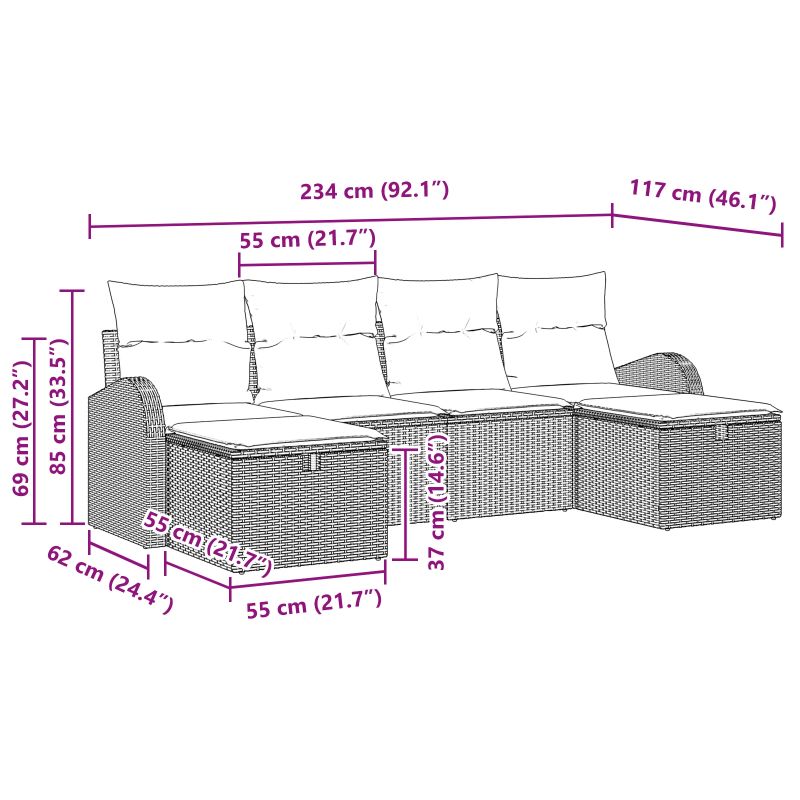 vidaXL Dīvānu komplekts ar spilvenu 6 pcs Pelēka poliratāns