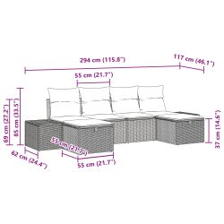 vidaXL Dārza dīvānu komplekts ar spilvenu 6 pcs Pelēka poliratāns