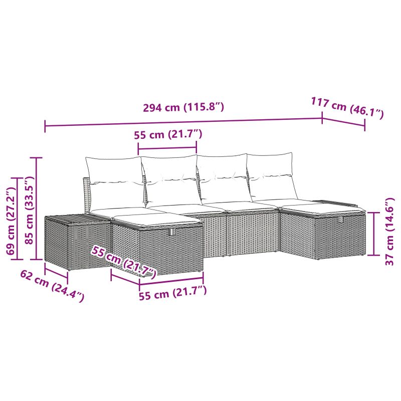 vidaXL Dārza dīvānu komplekts ar spilvenu 6 pcs Pelēka poliratāns