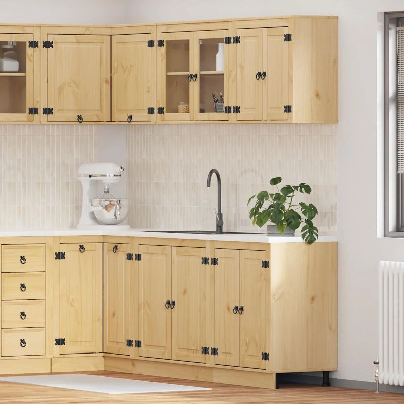 vidaXL Plakans ar plauktu ar durvīm 4 pcs Medus Ciets priedes koks