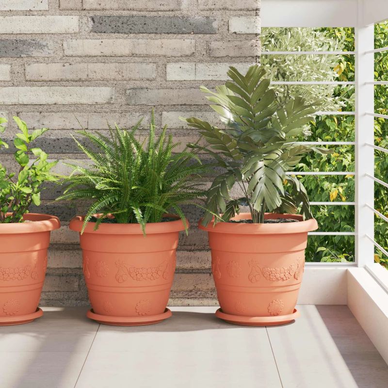 vidaXL Augu podi 6 pcs Ķieģeļu sarkans DIA 26 x 21.5 cm Plastmasa