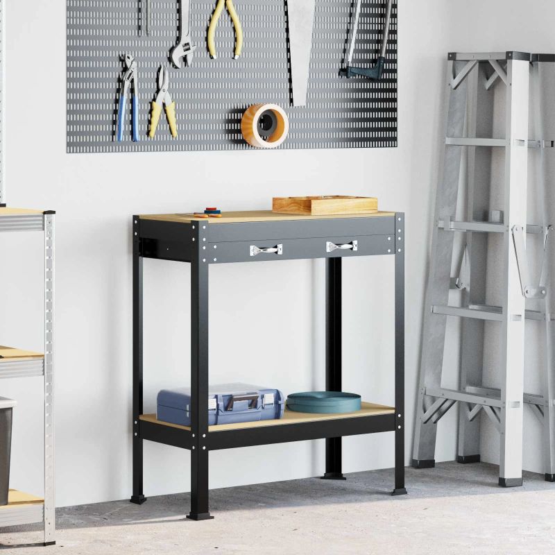 vidaXL Darba Soli ar atvilktni Melna 80 x 40 x 91 cm Inženierijas koks