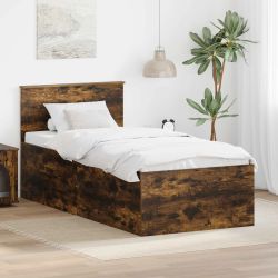 vidaXL Gultas rāmis Dūmaka ozols 90 x 200 cm Inženierijas koks