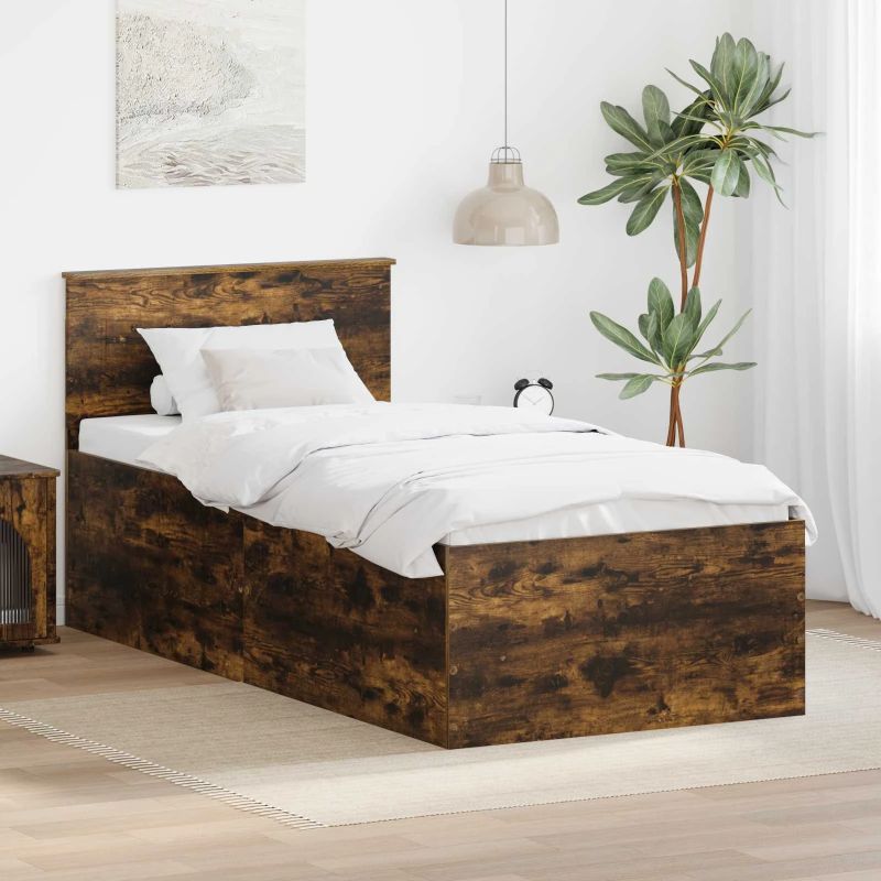 vidaXL Gultas rāmis Dūmaka ozols 90 x 200 cm Inženierijas koks