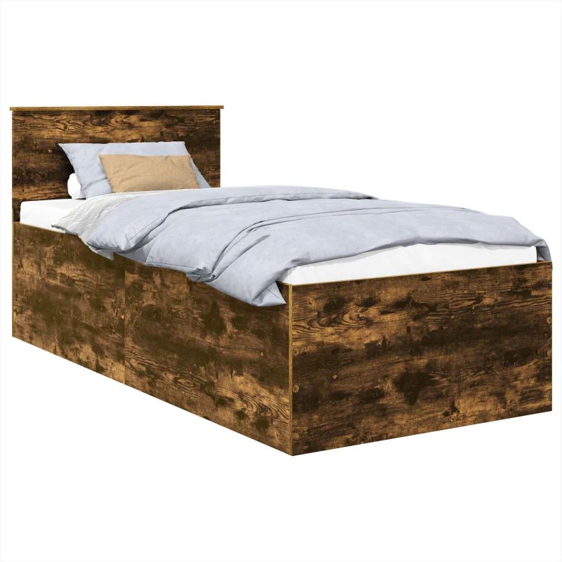 vidaXL Gultas rāmis Dūmaka ozols 90 x 200 cm Inženierijas koks