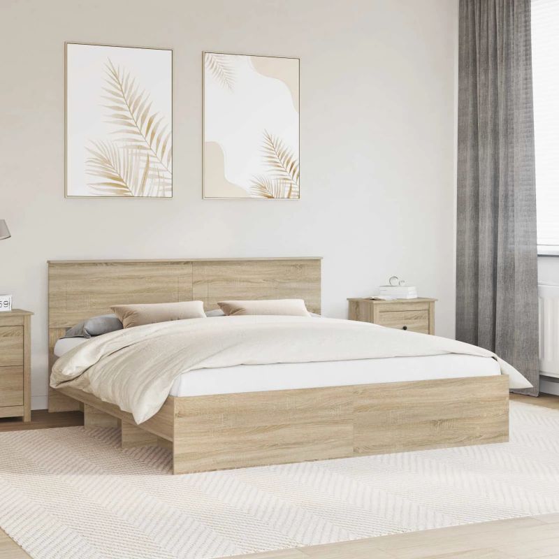 vidaXL Gultas rāmis Sonoma ozols 180 x 200 cm Inženierijas koks