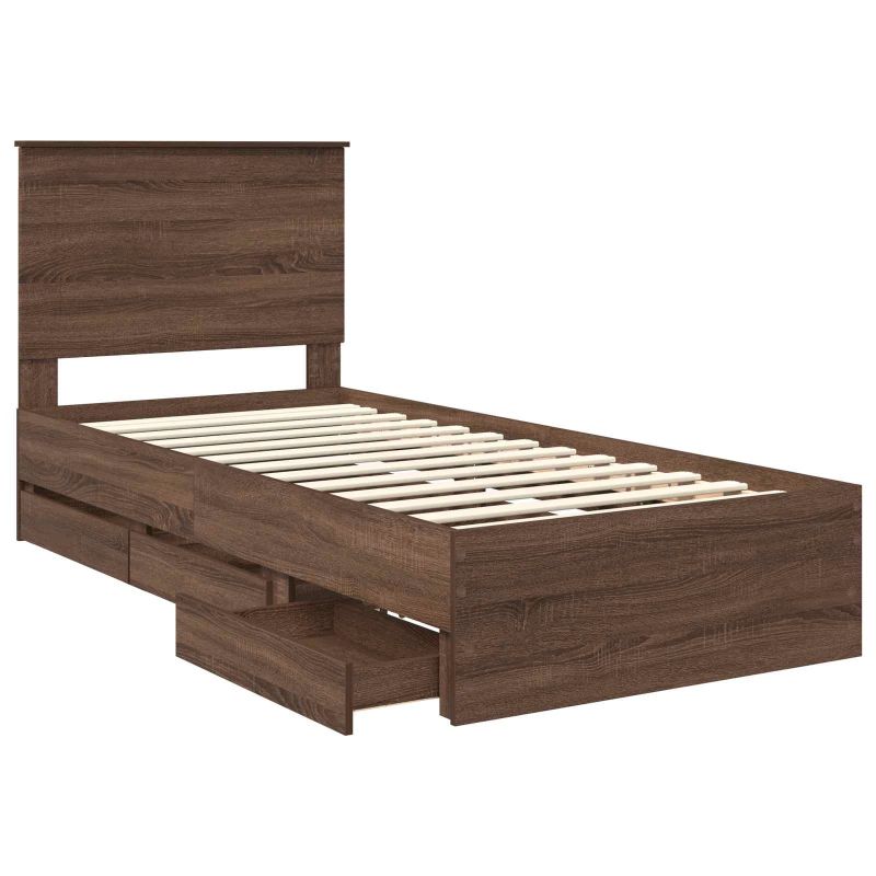 vidaXL Gultas rāmis Brūns ozols 75 x 190 cm Inženieru koks