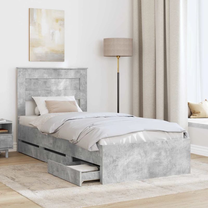 vidaXL Gultas rāmis Betona pelēks 90 x 190 cm Inženieru koks