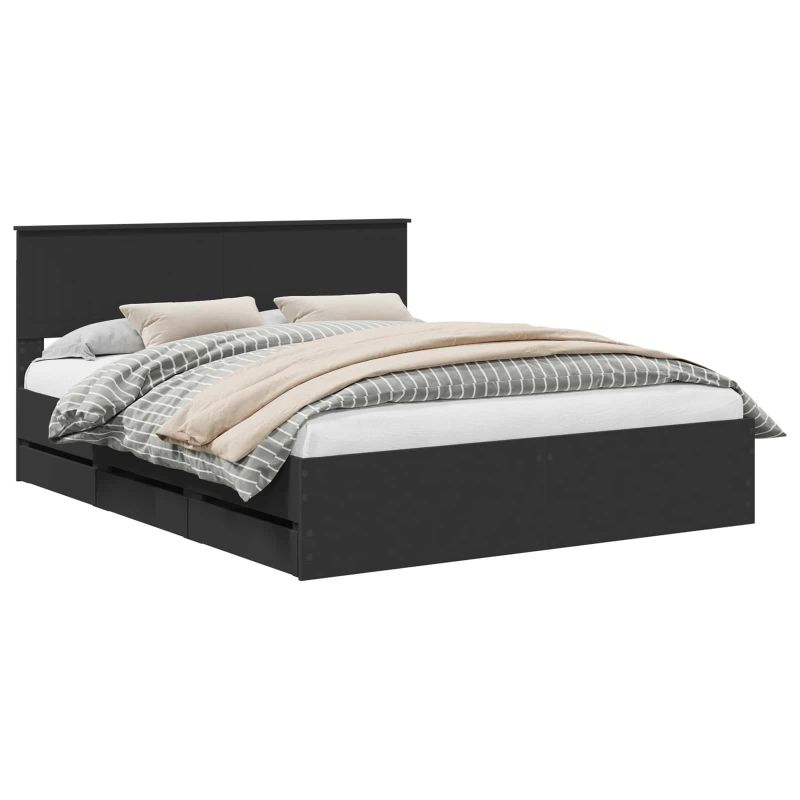 vidaXL Gultas rāmis ar atvilktni Melna 160 x 200 cm Inženieru koks