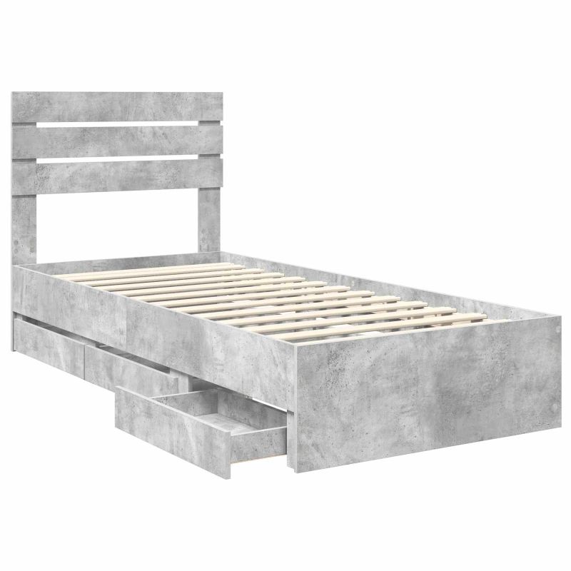 vidaXL Gultas rāmis Betona pelēks 90 x 190 cm Inženieru koks