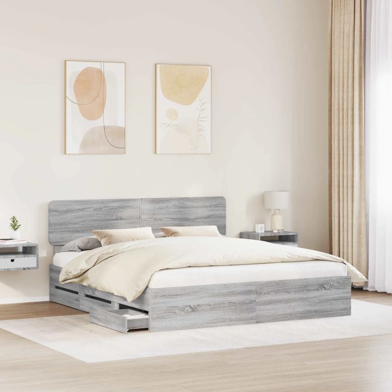 vidaXL Gultas rāmis Pelēks Sonoma 200 x 200 cm Inženieru koks