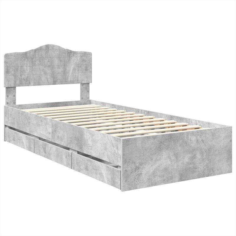 vidaXL Gultas rāmis Betona pelēks 90 x 200 cm Inženieru koks