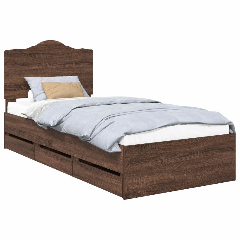 vidaXL Gultas rāmis Brūns ozols 90 x 200 cm Inženieru koks