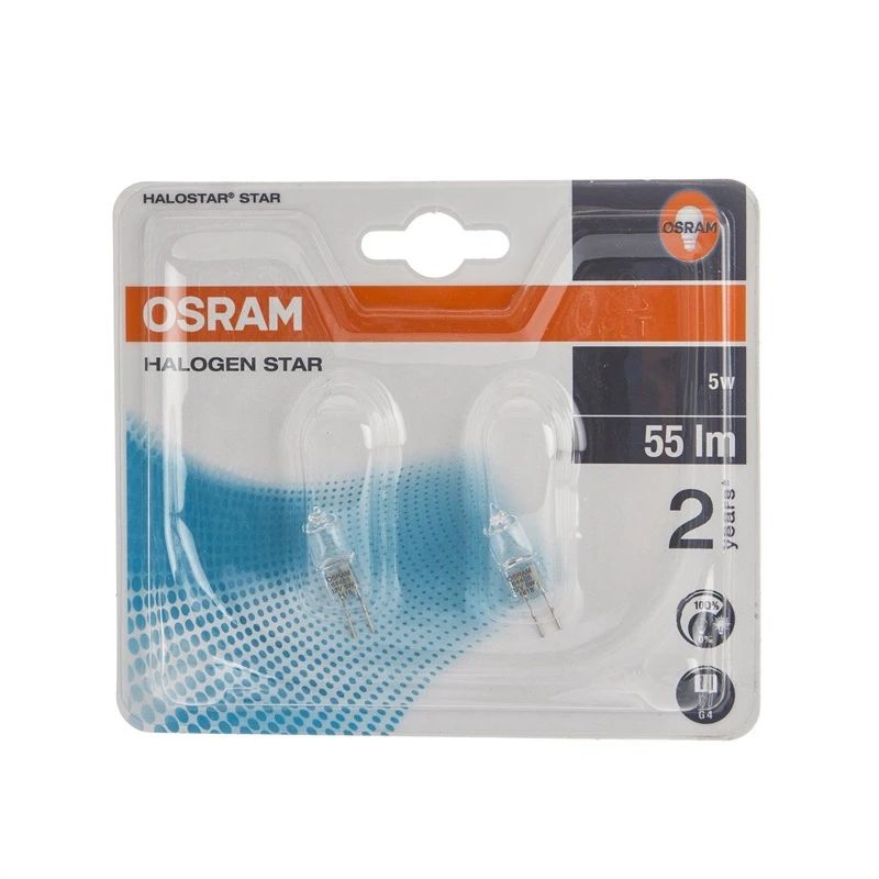 Halogena spuldze Osram T10, 5W, G4, 3000K, 55 lm, 2 gab.