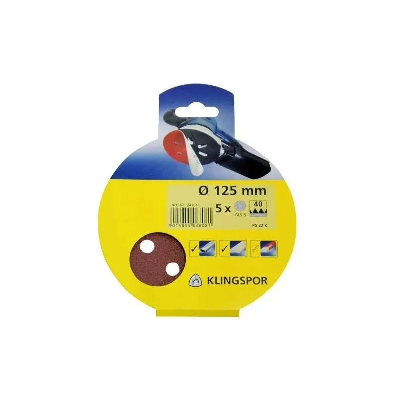 Slīpēšanas loksne Klingspor PS22K, 120, DIA 12.5 cm, 5 gab.