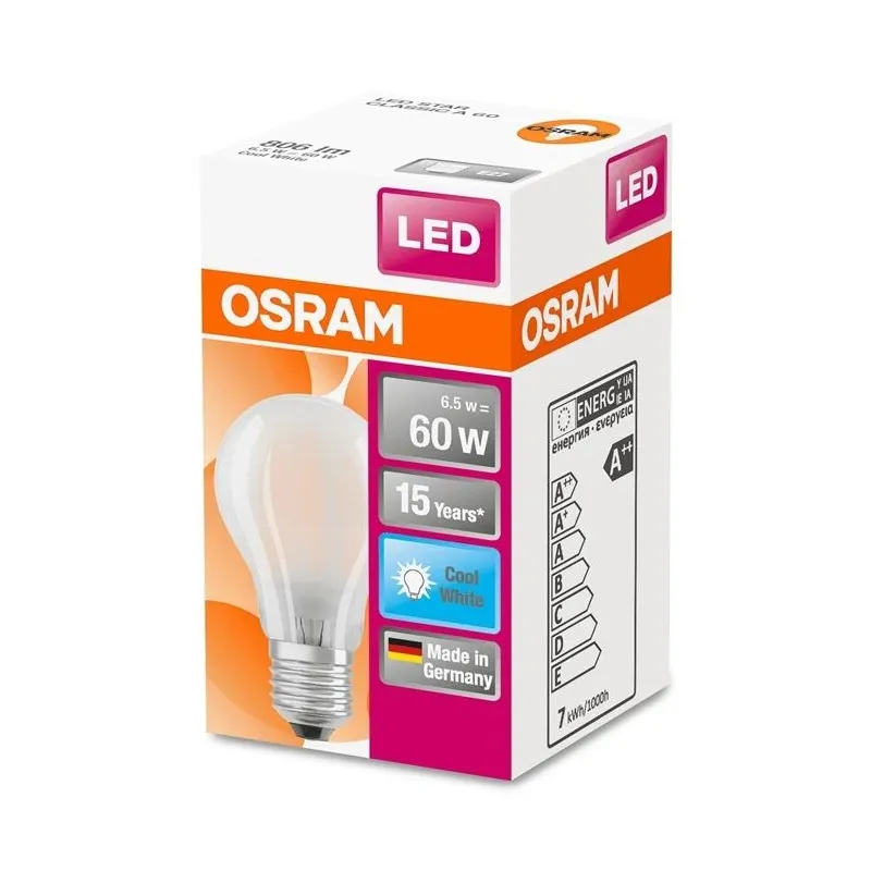 Spuldze Osram LED, A60, 4000 °K, E27, 6.5 W, 806 lm