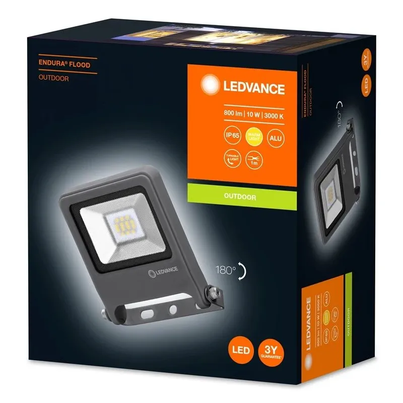 Prožektors Ledvance-Osram, 10 W, 800 - 1000 lm, 3000 °K, IP65, pelēka