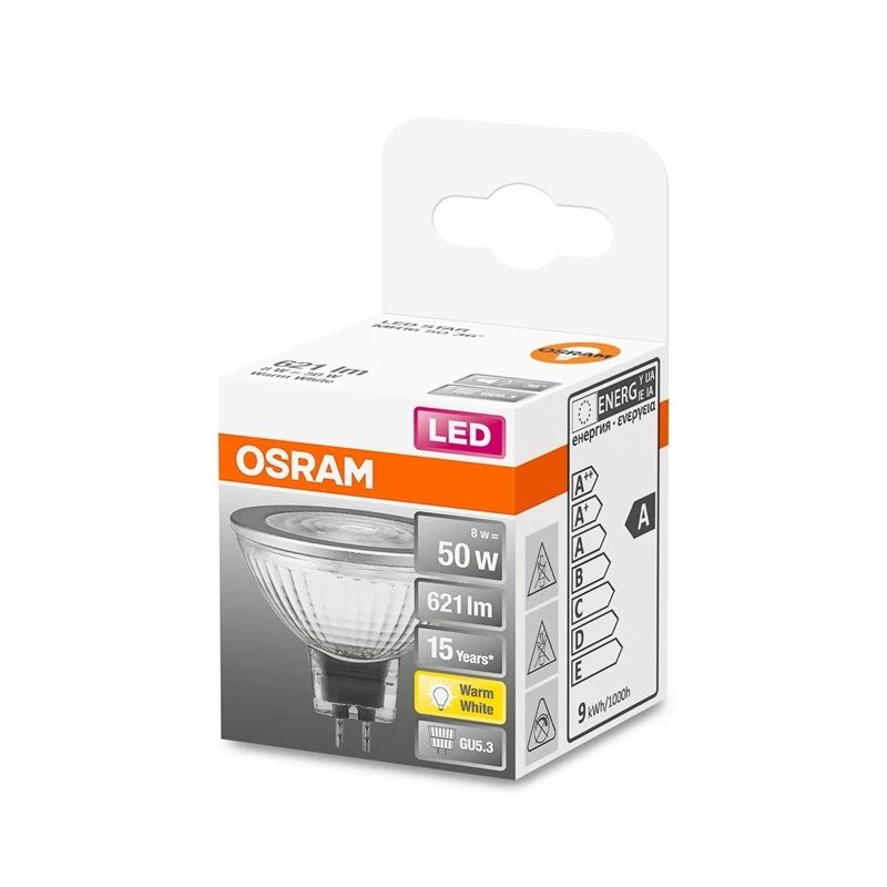 LED lemputė Osram. MR16. 36°. 8W. GU5.3. 827. 12V. 621lm