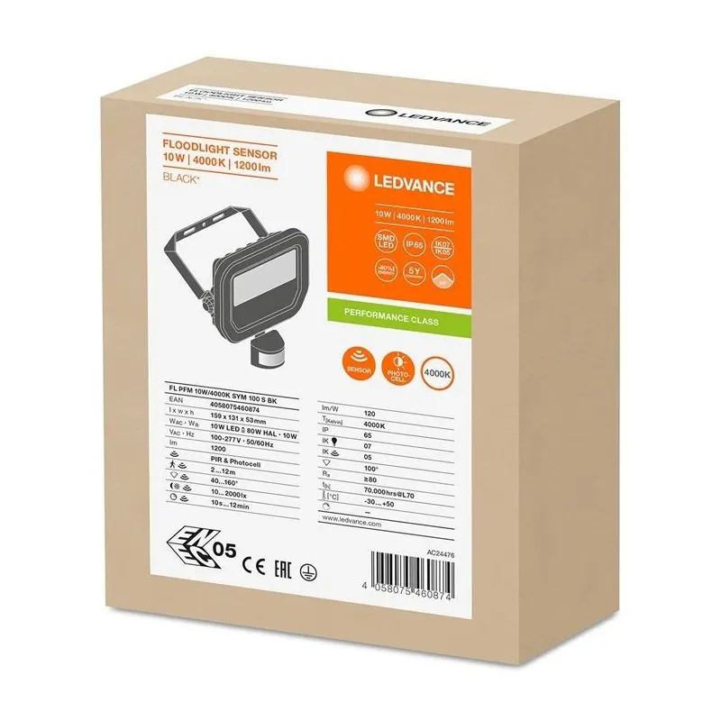 Āra prožektors ar kustības sensoru LED 10W 1200lm IP65